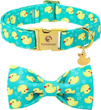 DOGWONG Fall Pumpkin Orange Plaid Dog Collar - Duck bow / L