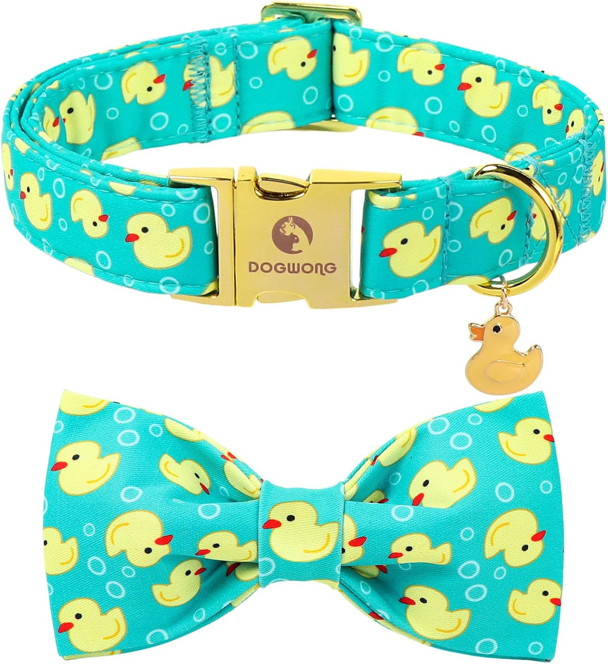 DOGWONG Fall Pumpkin Orange Plaid Dog Collar - Duck bow / L