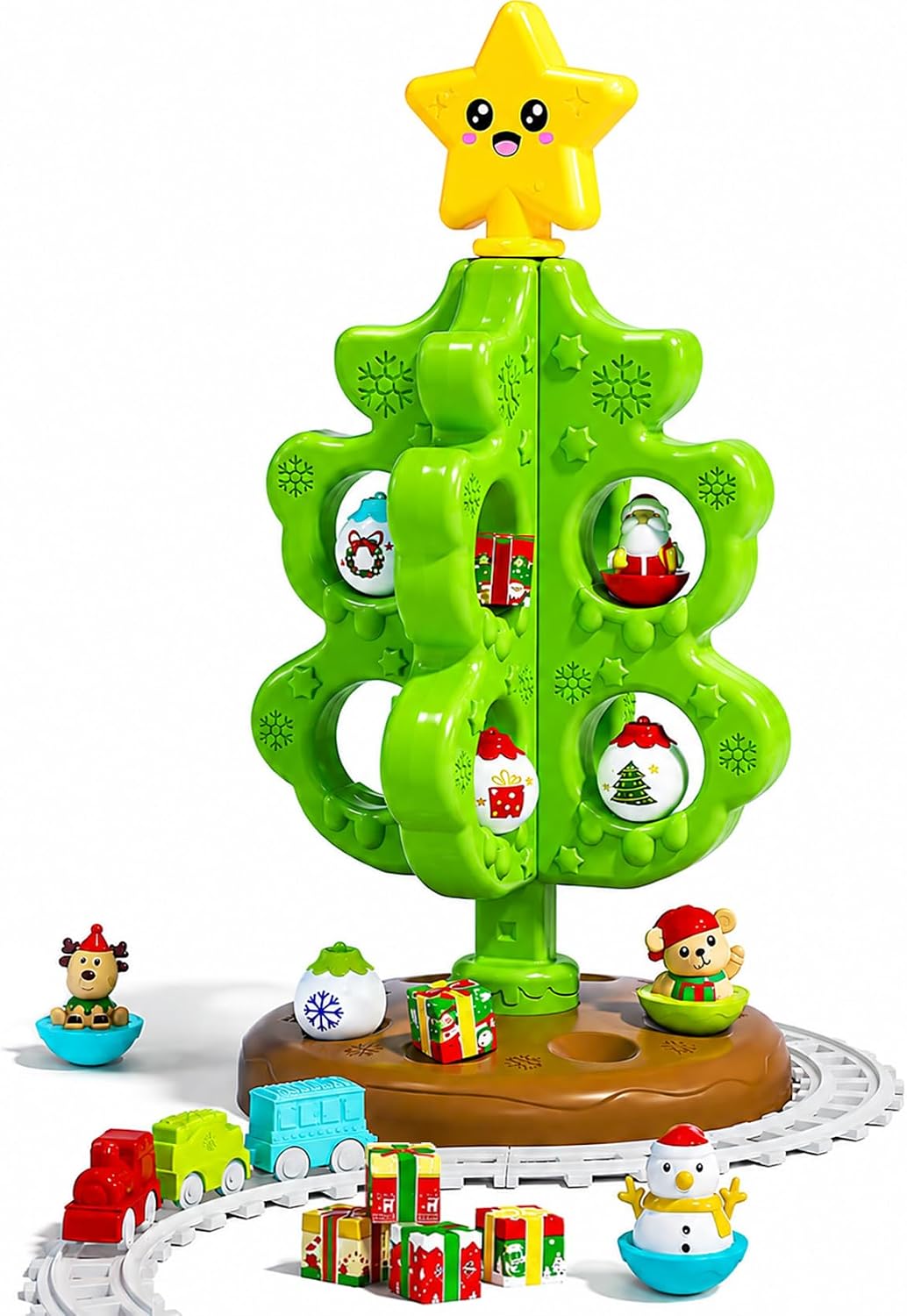 Surelect my first Christmas tree toy for little kids with train, tumblers and finger puppets
