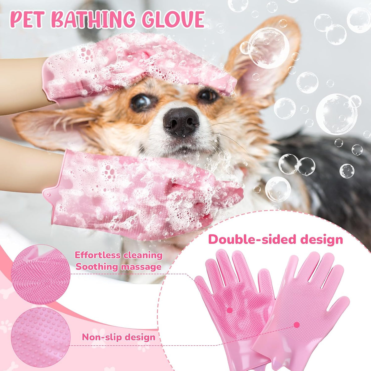 Dog Grooming Kit for Shedding, Bath Gloves - 8 PACK / Pink - image 4