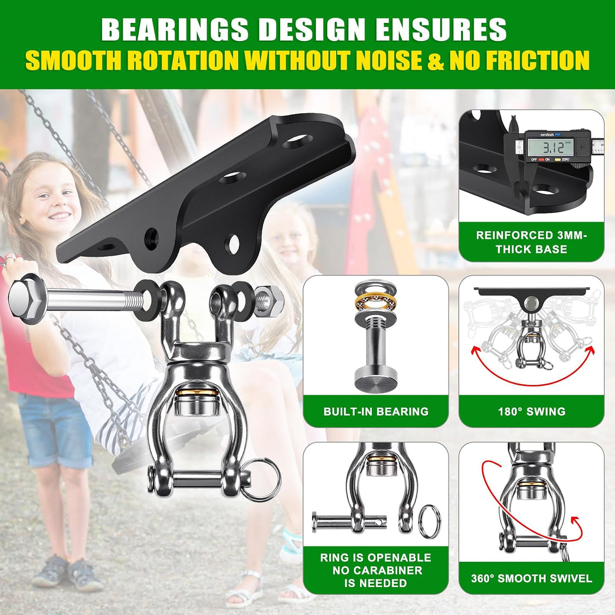 2Pack Heavy Duty Swing Hanger 180° Ceiling Swing Mount 2000 LBS - 360° Bearing Swivel Hanger ( 2 Pack ) - Black Base - image 3