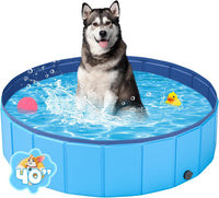 YSJILIDE Portable Dog Pool PVC Pet Swimming Bathtub Collapsible Hard - Blue / M-40" x 12"