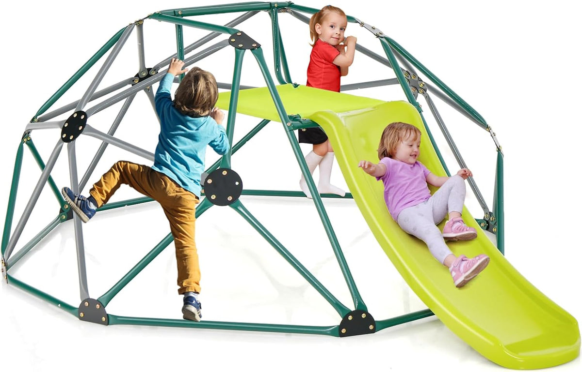 Costzon 8 ft climbing dome with slide for kids in green and yellow - view 2