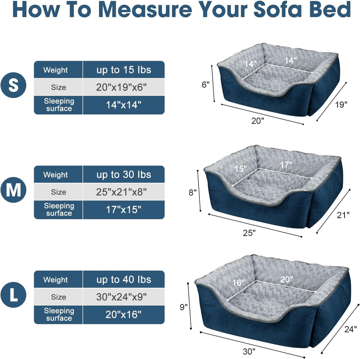 JOEJOY Rectangle Dog Bed for Large Medium Small Dogs - Navy Blue / L(30"x 24"x 9") - image 4