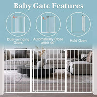 WAOWAO Triple Lock Baby Gate Extra Wide 81.49-85.82" Pressure Mounted Walk Through Swing Auto Close Safety White Metal Dog Pet Puppy Cat for Stairs,Doorways,Kitchen