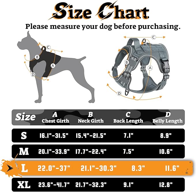 rabbitgoo Dog Harness for Large Dogs No Pull, Tactical Service Pet Vest with Molle and Control Handle, Adjustable and Reflective Military Harness for Easy Walking and Training, Grey, L