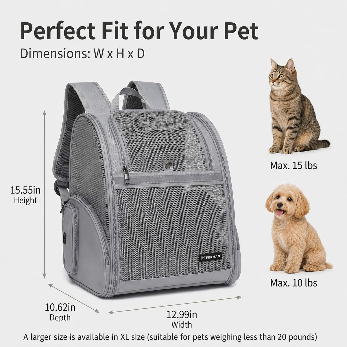 Cat Backpack Carrier for Small Dogs and Medium cat Puppy Kitten Bunny - Gray / 12.9"L x 10.6"W x 15.5"H - image 3