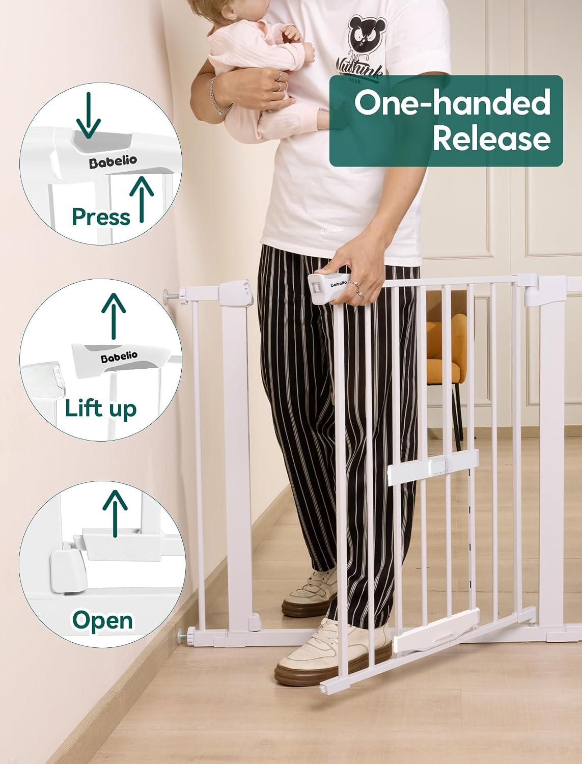 Babelio 36" Tall Pet Gate with Cat Door, CatPrivilege II, 29-40" - White / 29-40" Wide, 30" Tall - image 4
