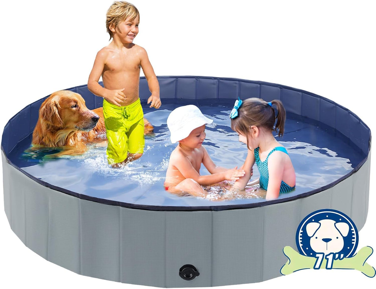 Foldable Dog Pool, Portable Pet Bath Tub and Kiddie Swimming Pool – Essentials for Dogs - 71"-3XL / Gray