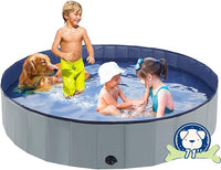 Foldable Dog Bath Swimming Pool 71'' Plastic Kiddie Pool Professional Tub Collapsible Grooming Bathtub for Pets Kids Baby and Toddler, 71 x 12 Inches Gray