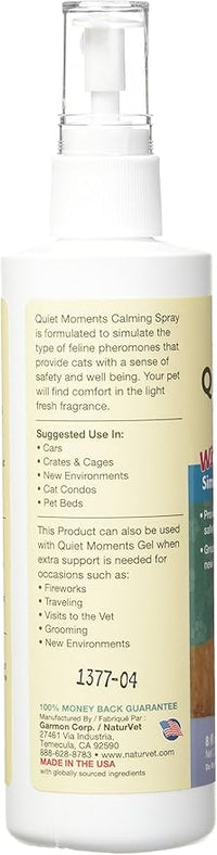 NaturVet Quiet Moments Herbal Calming Spray, 8 Ounce- Feline