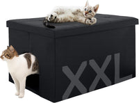MEEXPAWS cat litter box enclosure furniture with foldable ottoman and waterproof interior