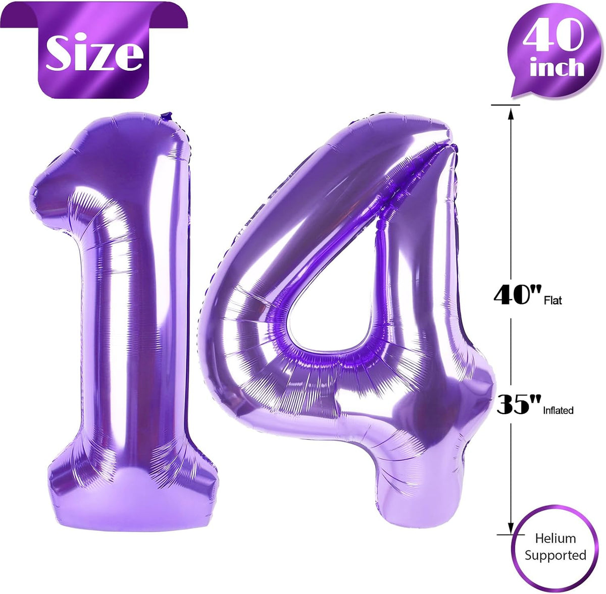 Navy Blue 1 Balloon, Number Balloon 40 Inch - Purple / Number 14 - image 3