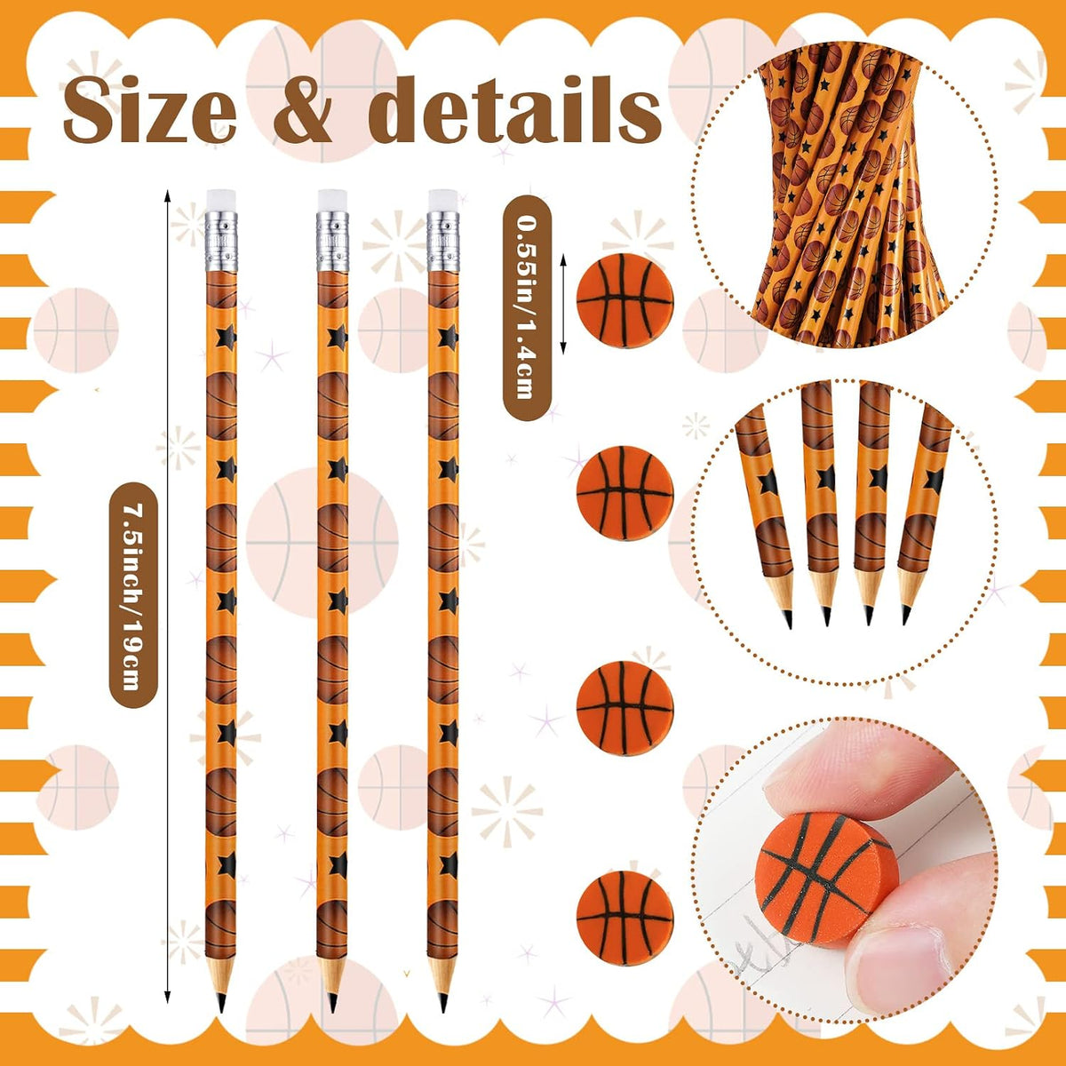 Tinlade 72 Pcs Sports Pencils and Erasers for Boys, Party Favors – Fun for Kids & Family - Basketball - image 3