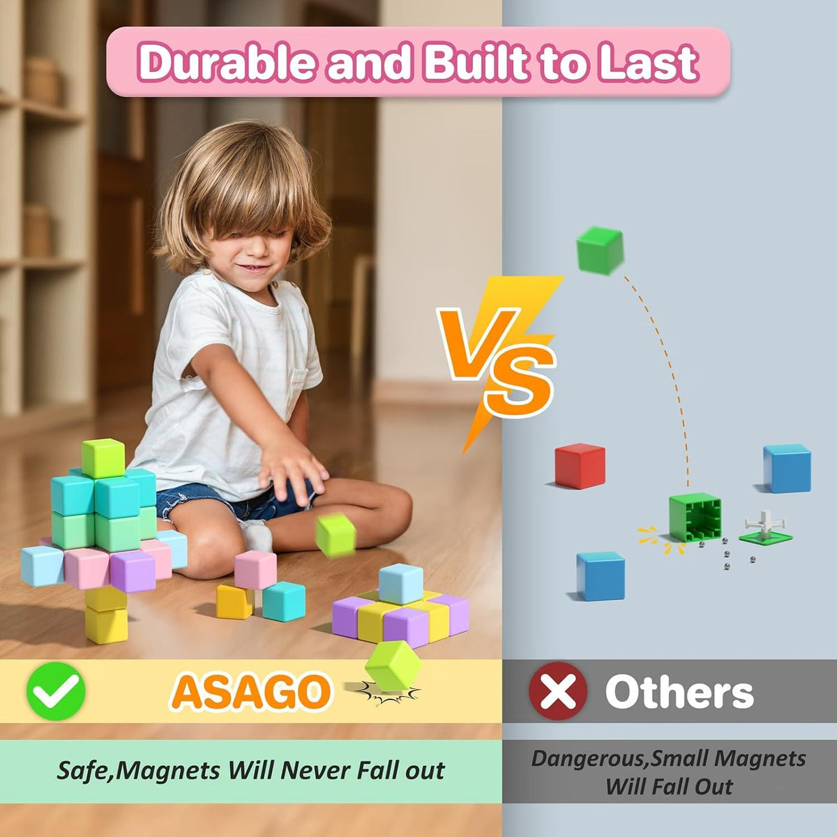 Large Magnetic Blocks,56PCS 1.34in 3D Building Cubes for Kids Ages 3+ – Fun for Kids & Family - Pastel-56PCS（1.34in） - image 2
