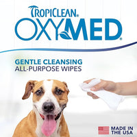 TropiClean Oxymed Soothing Allover Cat & Dog Wipes For Paws And Butt | Anti Itch Relief For Dogs & Cats 50 Count