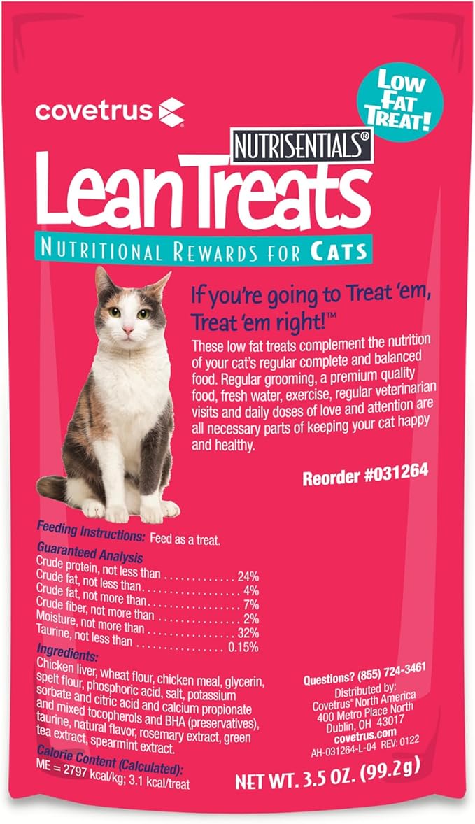 Covetrus Nutrisential Lean Treats for Cats - Soft Cat Treats for Small, Medium, Large Cats - Nutritional Low Fat Bite Size - Chicken Flavor - 10 Pack - 3.5oz
