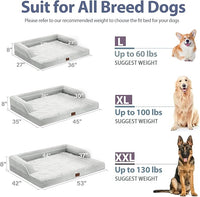 Orthopedic Dog Beds for Large Dogs, Waterproof Dog Beds, Memory Foam Dogs Couch Beds, Comfy Bolster Pet Bed with Removable Washable Cover, Nonskid Bottom (Large,Grey White)
