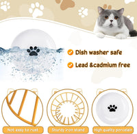 4 Sets Elevated Cat Bowls Ceramic Raised Cat Food Bowls with Metal - Gold / Paw - image 4