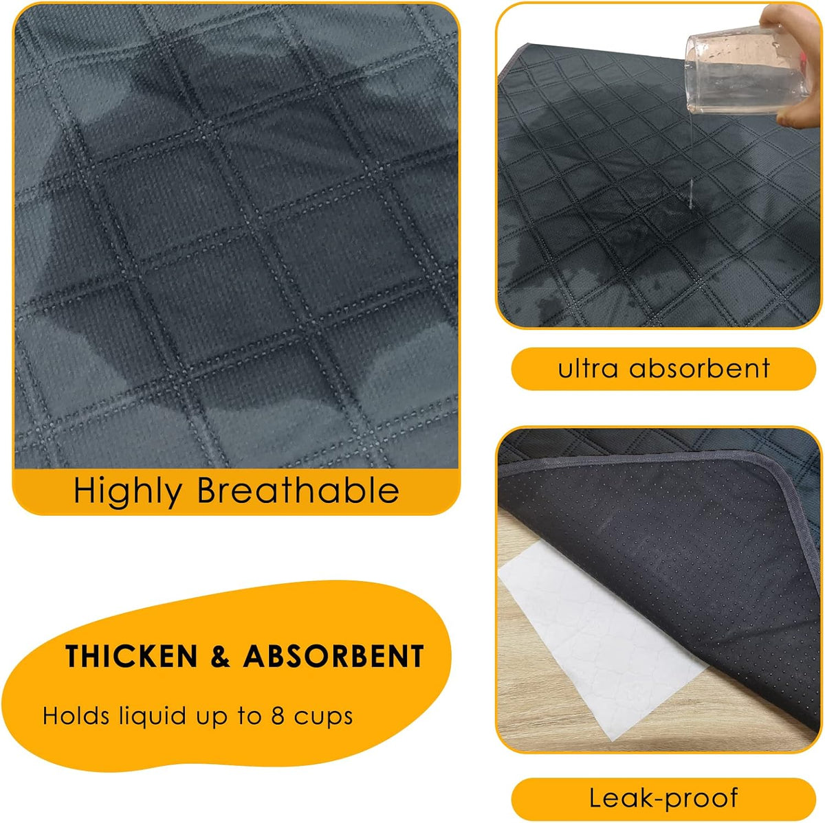 4 Pack Guinea Pig Cage Liners Washable Guinea Pig Bedding Reusable - Dark Grey / 24" x 18" (4 Pack) - image 3