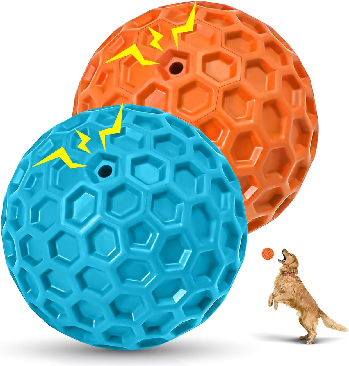 2 Pack Indestructible Squeaky Dog Balls for Aggressive Chewers - Azure+Orange
