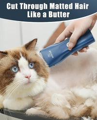 oneisall Pet Clipper for Cat Matted Hair, Pet Shaver for Cats Quiet Pet Clippers Waterproof Cordless Cat Clippers for Matted Hair Long Hair with Storage Bag (Blue)
