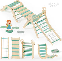 BlueWood 10-in-1 Pikler Triangle Set - Emerald Forest / Footprint