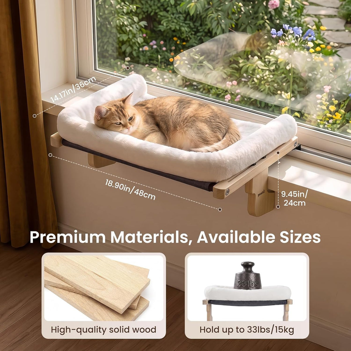 Pecute Cat Windowsill Perch, Cloud-Soft Cat Bed with Wood Frame - White / 18.9" x 14.2" - image 2