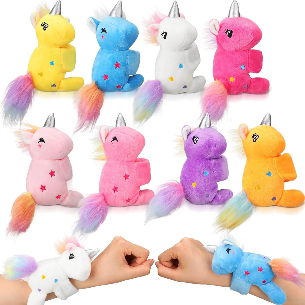 Liliful 8 Pack Kids Plush Gifts Stuffed Animal Slap Bracelets - Unicorn