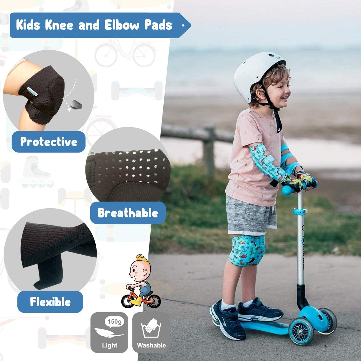 Soft-Style Kids Knee and Elbow Pads with Bike Gloves - Small / Dinosaur - image 3