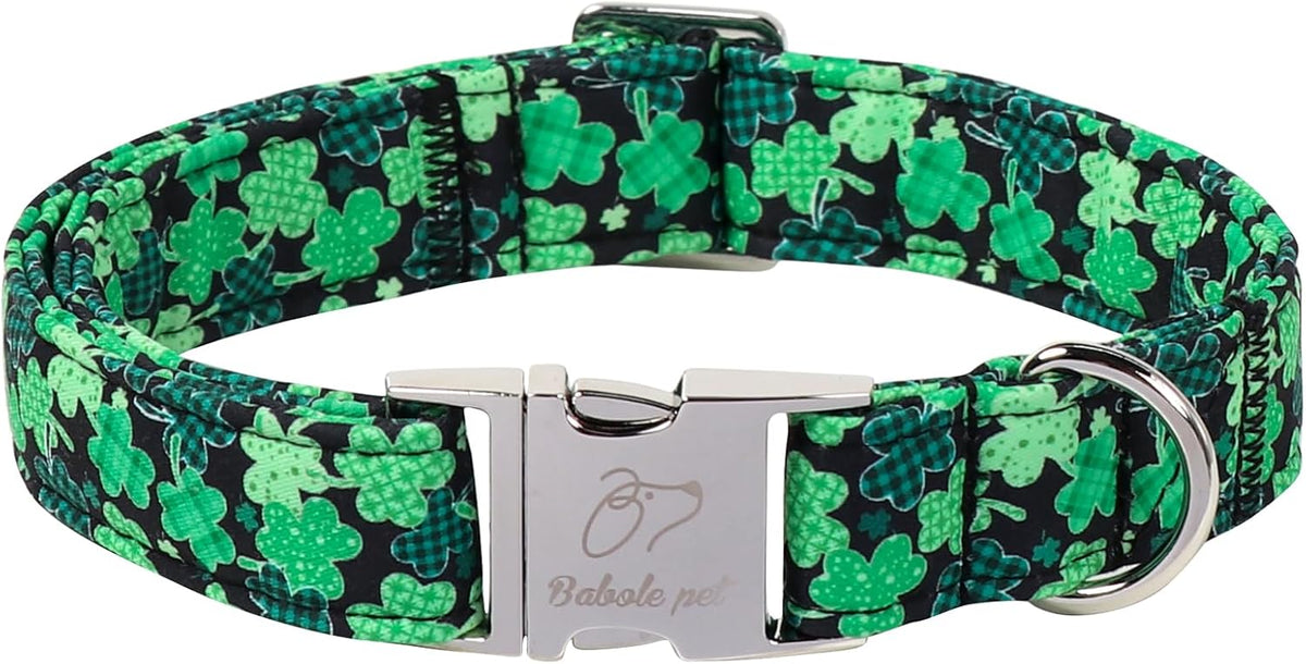 Pink Checkerboard Dog Collar, Classic Girly Plaid Dog Collars - S / Lucky Clover