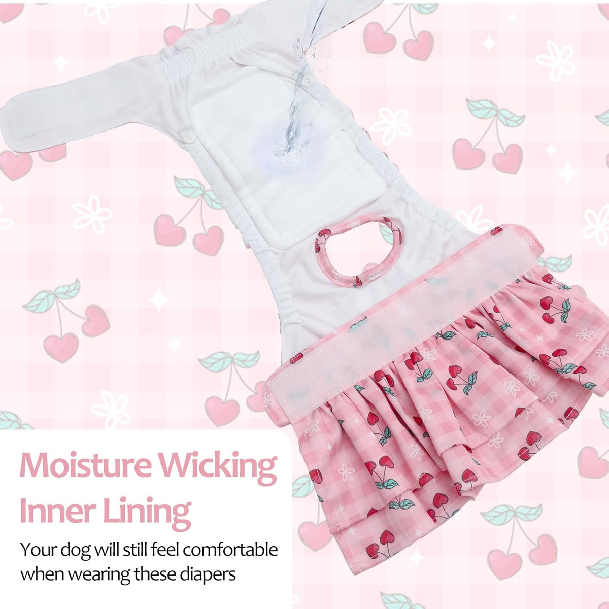 CuteBone Female Dog Diapers with Skirts 3 Pack Reusable Puppy Dresses - Cherry&rainbow&dessert skirts / S - image 2