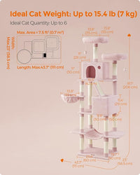 Feandrea Cat Tree, 81.1-Inch Large Cat Tower with 13 Scratching Posts, 2 Perches, 2 Caves, Basket, Hammock, Pompoms, Multi-Level Plush Cat Condo for Indoor Cats, Jelly Pink UPCT190P01