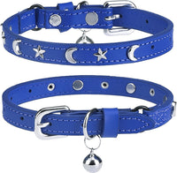 Leather Cat Collar, Breakaway Kitten Collars with Bell, Black – Essentials for Small Pets - Blue_Star & Moon / 8"-12" Cats / Mini Dogs(Pack of 1)