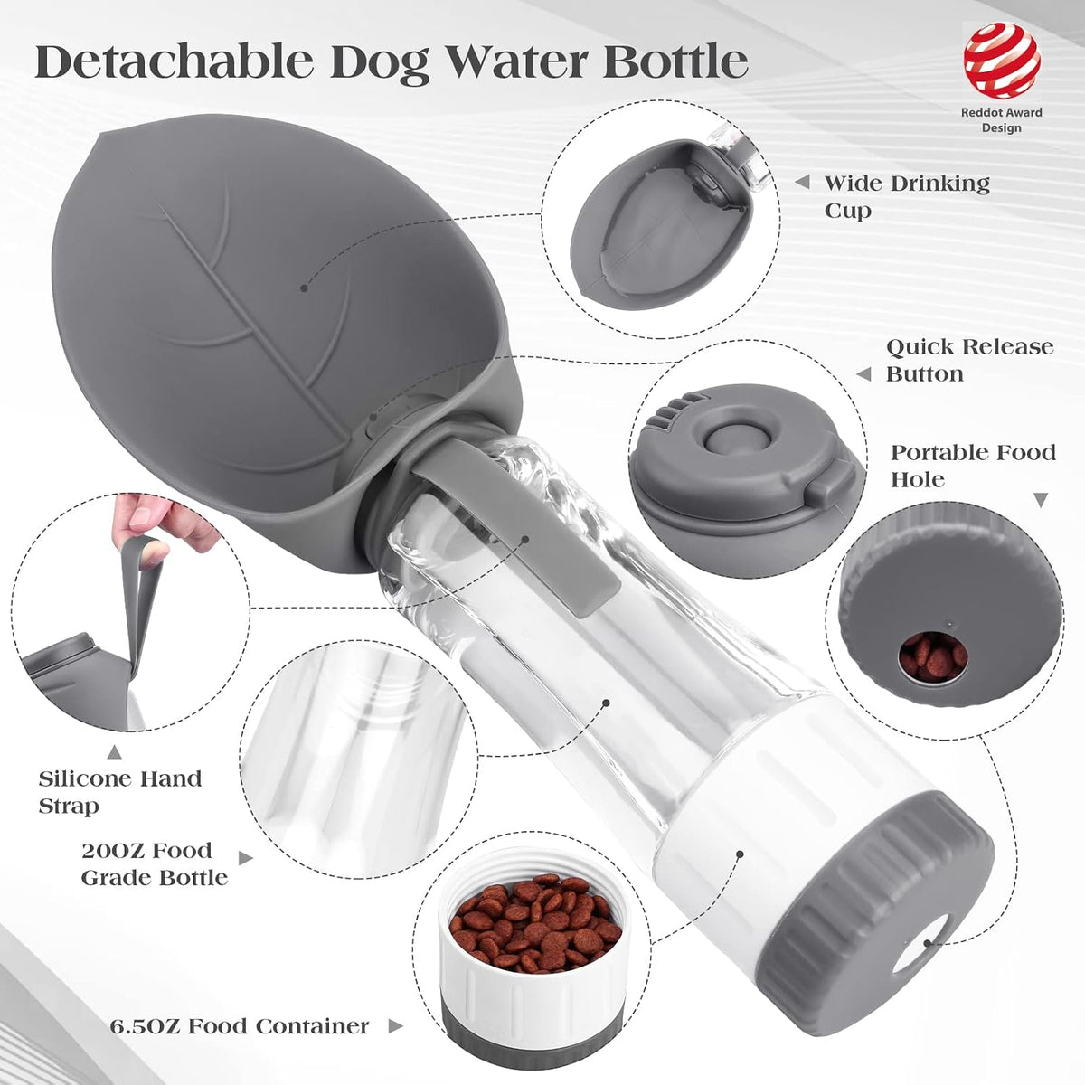 Upgraded Dog Water Bottle - 20oz/Grey - image 2