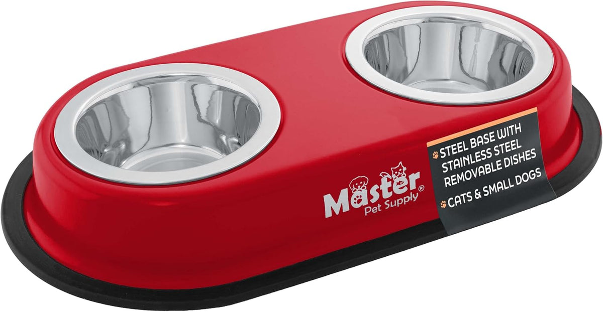 Master Pet Supply Double Dog Bowls Set with Elevated Base Black Velvet – Essentials for Dogs - Crimson Flame