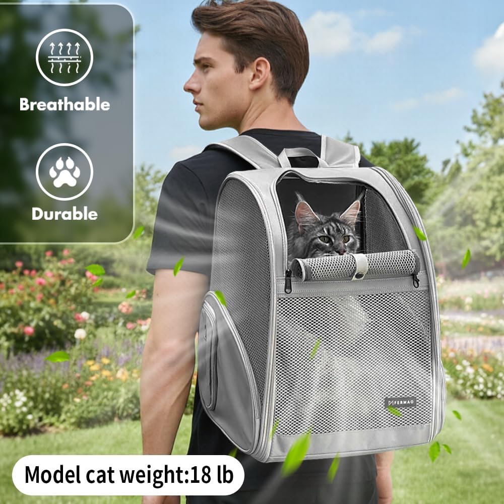 Cat Backpack Carrier for Small Dogs and Medium cat Puppy Kitten Bunny - Gray / 13.7"L x 12.0"W x 18.0"H - image 3