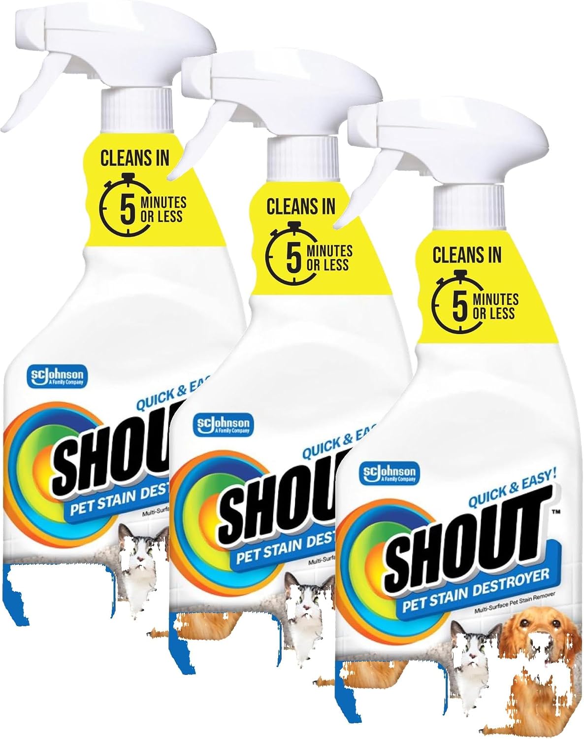 SHOUT Pet Stain Remover Spray - 22 Fl Oz (Pack of 3) / Trigger