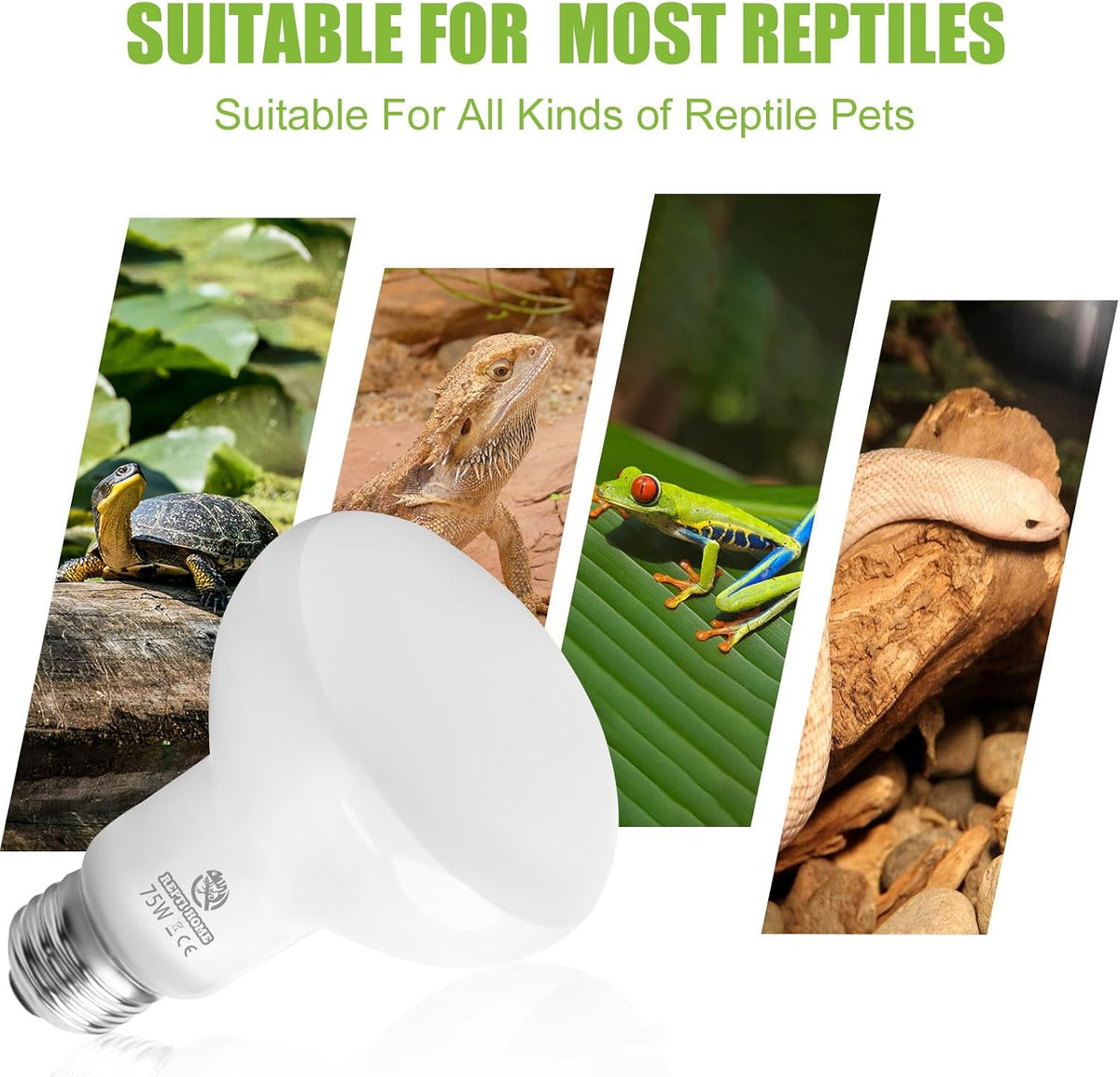 Reptile Heat Lamp Bulbs, Simulate Natural Sunlight Heat Light Bulb, 2 Pack 100W Amphibian Terrarium - Basking Bulb / 2*75 - image 3