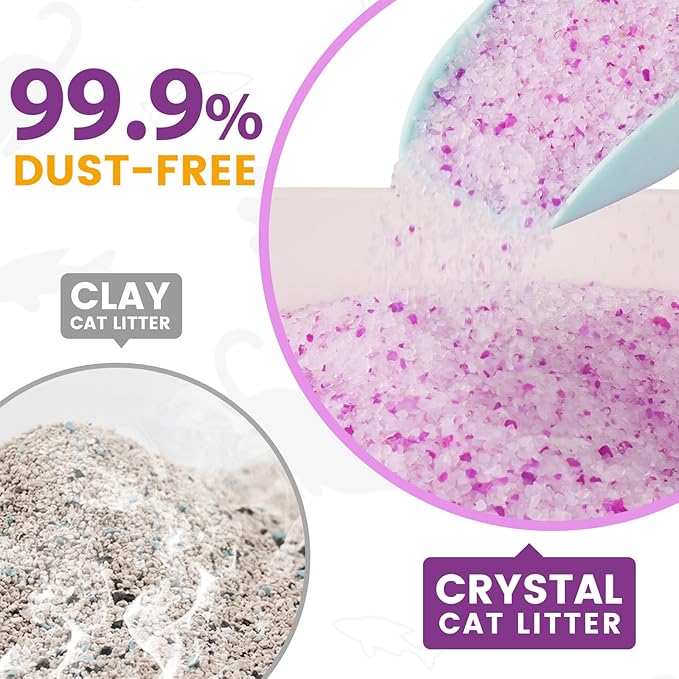 NEWORD Crystals Cat Litter Lightly Scented Litter Superior Odor Control 14 lbs Total (2 Pack of 7lb Bags) Soft-On-Paws Low Tracking Dust-Free Purple Silica Gel, Lavender