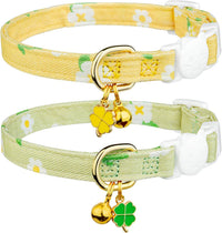 2 Pack Cotton Cat Collar Pink Strawberrie White Heart Cute Kitten - Green&Yellow