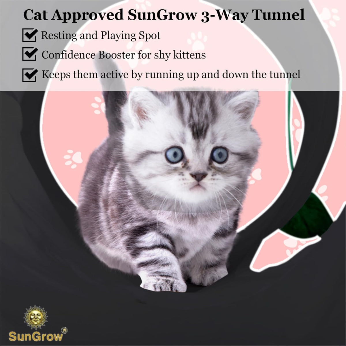 SunGrow Collapsible Tunnel for Cat - Turquoise and Black - image 3