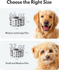 Dog Bowl, HomeRunPet Dog Food Water Bowl with Non-Slip Rubber Base, Metal Insulated Stainless Steel Dog Bowls, Double Wall Dog Bowl for Small Medium Large Dogs, Durable, Dishwasher Safe, 32oz