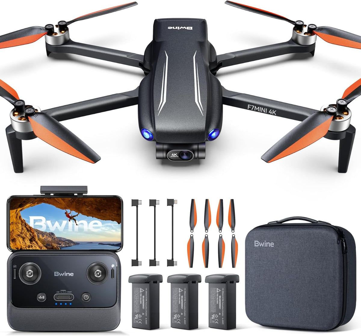 Bwine F7MINI 8K Photo 5.5" 1080P RC Screen Drones with Camera - Dark gray with orange