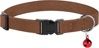 Breakaway Cat Collar Leather with Removable Bell - 13 Colors Available - Soft Adjustable Girl Boy Safety Lightweight Pet Kitten Collars Pink Brown Blue Green Red Orange Black (Cognac)