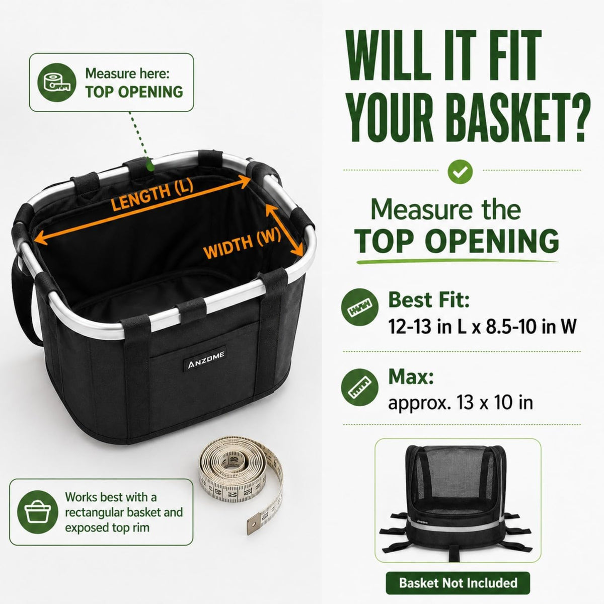 Dog Bike Basket Cover, Drawstring Mesh Pet Safety Cover - 11.4"L x 9.8"W x 10.2"H - image 2