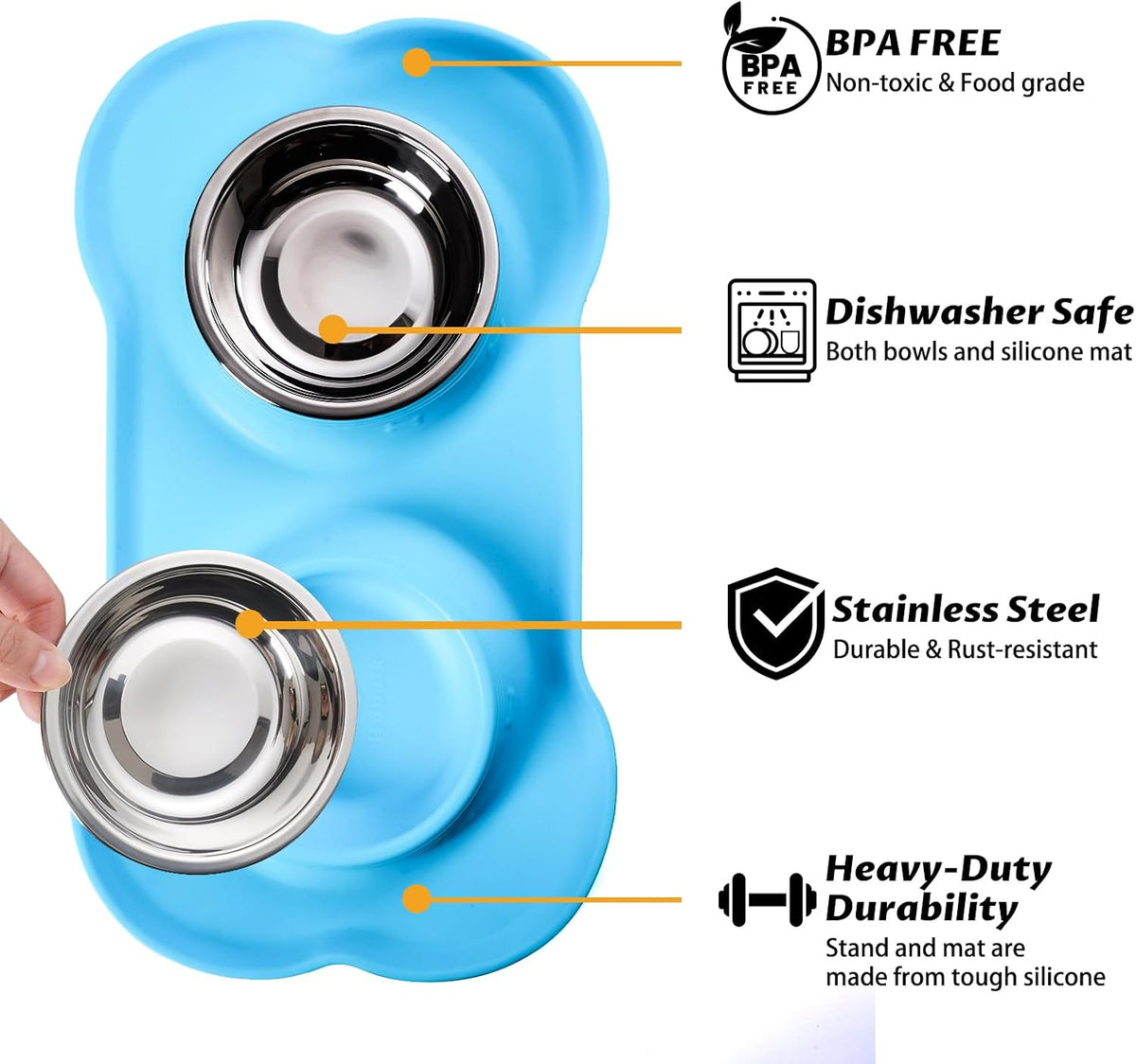 Hubulk Pet Dog Bowls 2 Stainless Steel Dog Bowl with No Spill - Turquoise / Medium - image 2