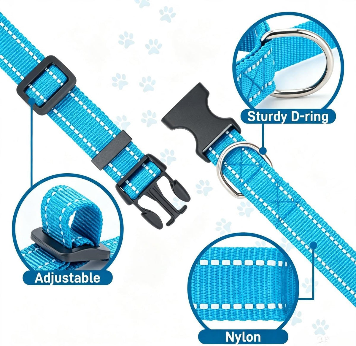 Dog Collar for Small Medium Dogs with Buckle - Sky Blue / Small - image 3
