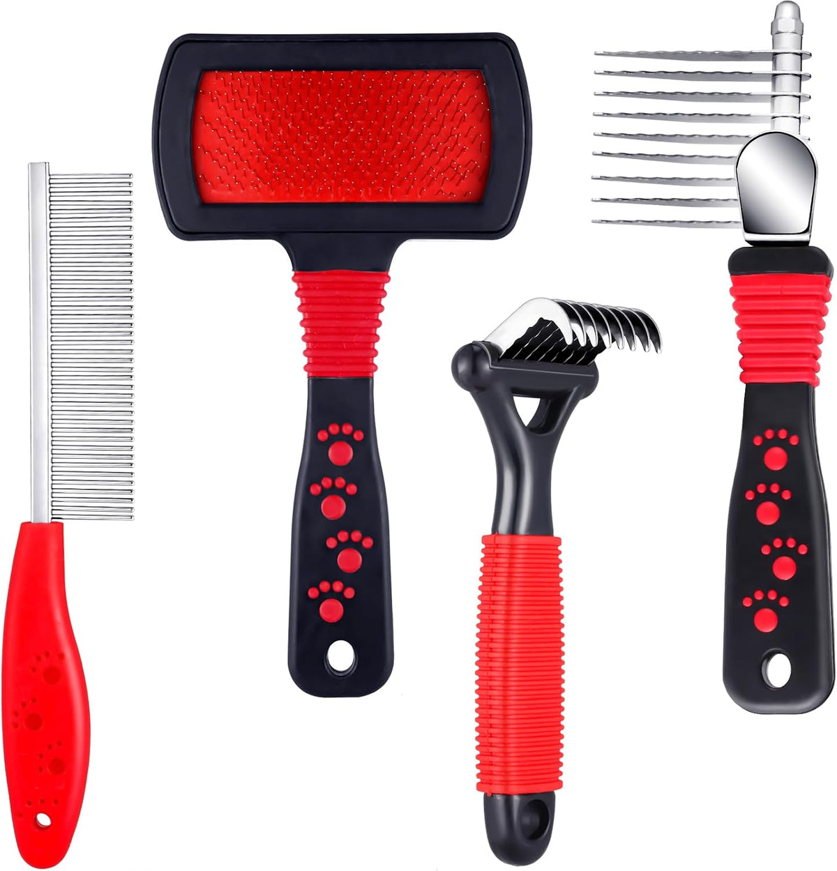 Patelai 4 Pcs Dog Dematting Comb - Red, Black, Silver / Classic