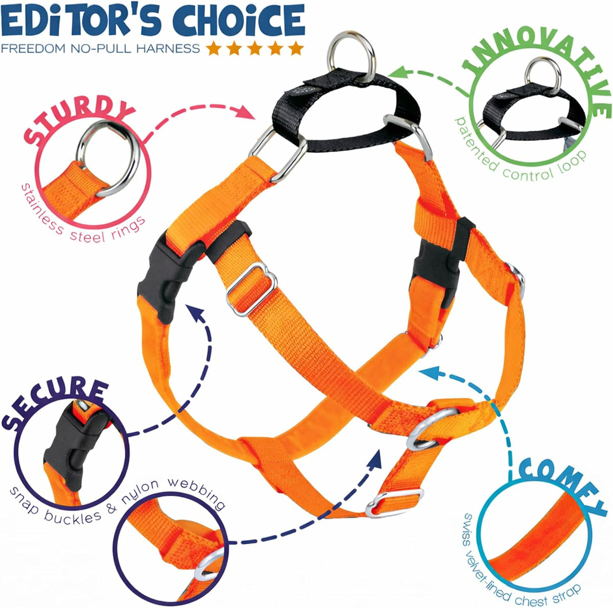 2 Hounds Design Freedom No Pull Dog Harness - Neon Orange / 1" MD (Chest 24" - 28") - image 2